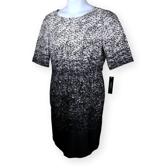 Tahari ASL Black Ivory "Bryant" Abstract Sheath Scuba Dress 14 NWT - Picture 1 of 9